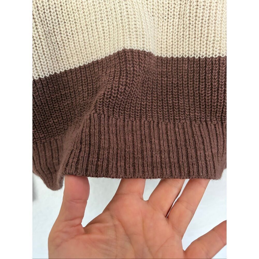 Faherty Miramar Linen Polo Sweater in Cocoa Rugby Stripe Cream, Brown Size L - Picture 9 of 12